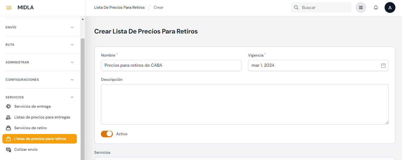 Ingresar Nombre y vigencia Ingresar Nombre y vigencia